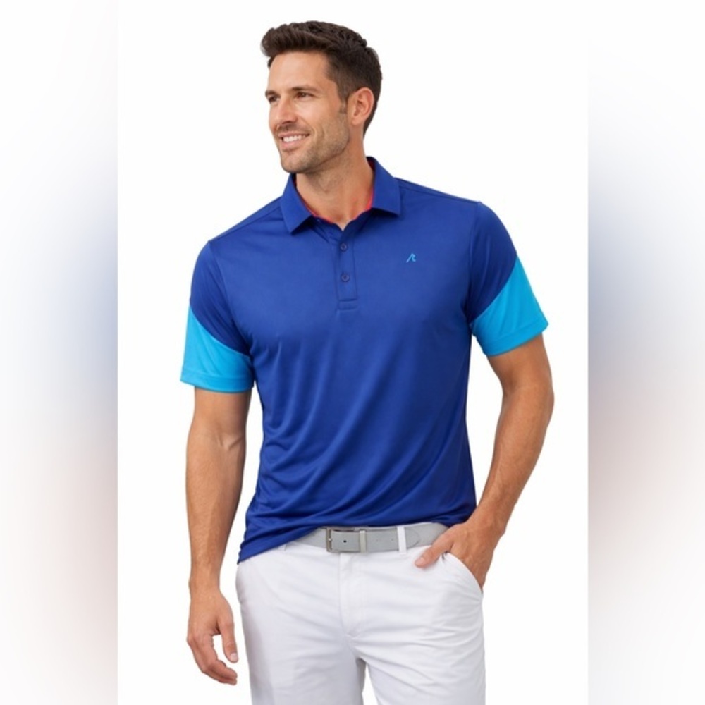 Men’s M Blue Colorblock Performance Golf Polo Moisture Wicking NWT